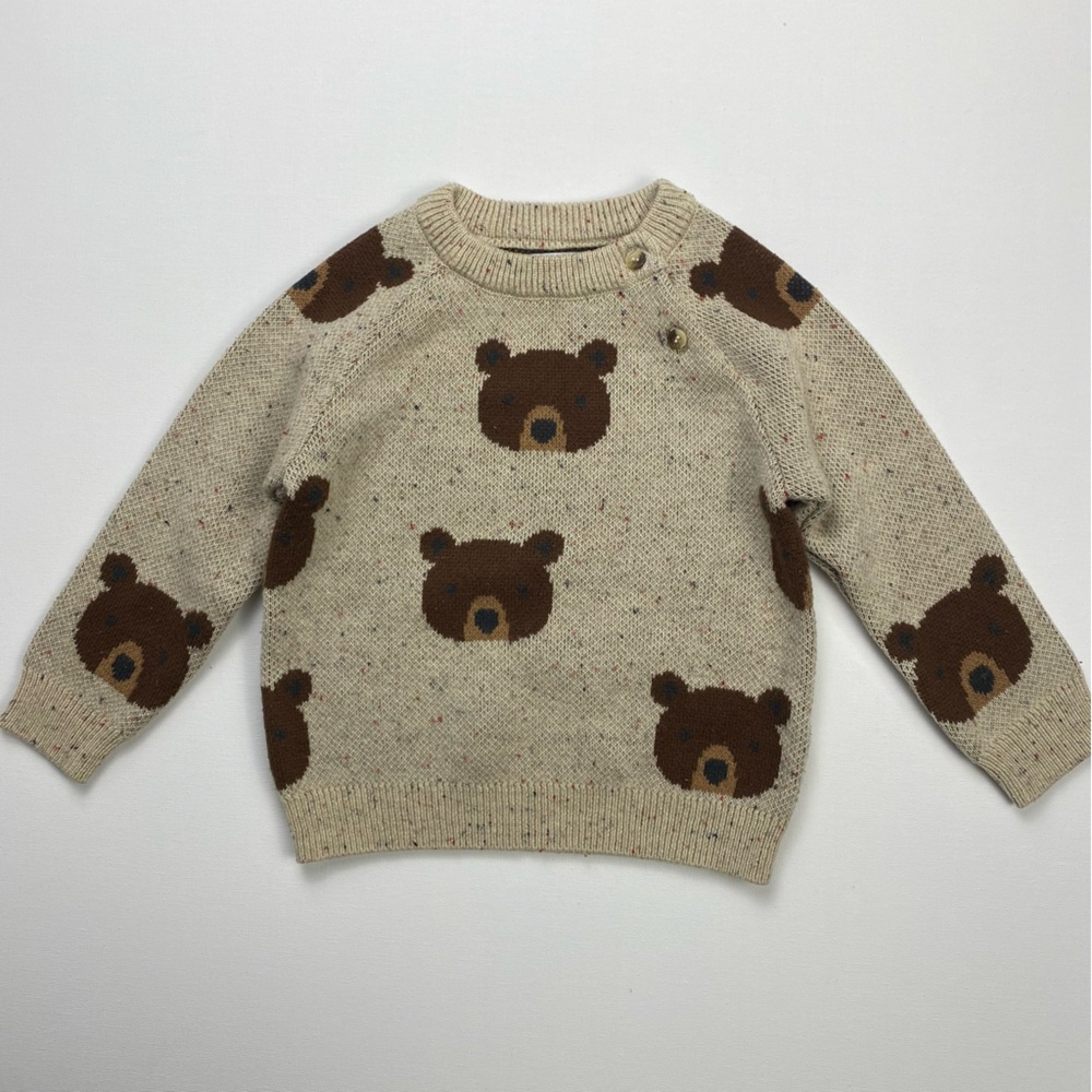 George Beige Bear Face Confetti Knit Sweater size 2T